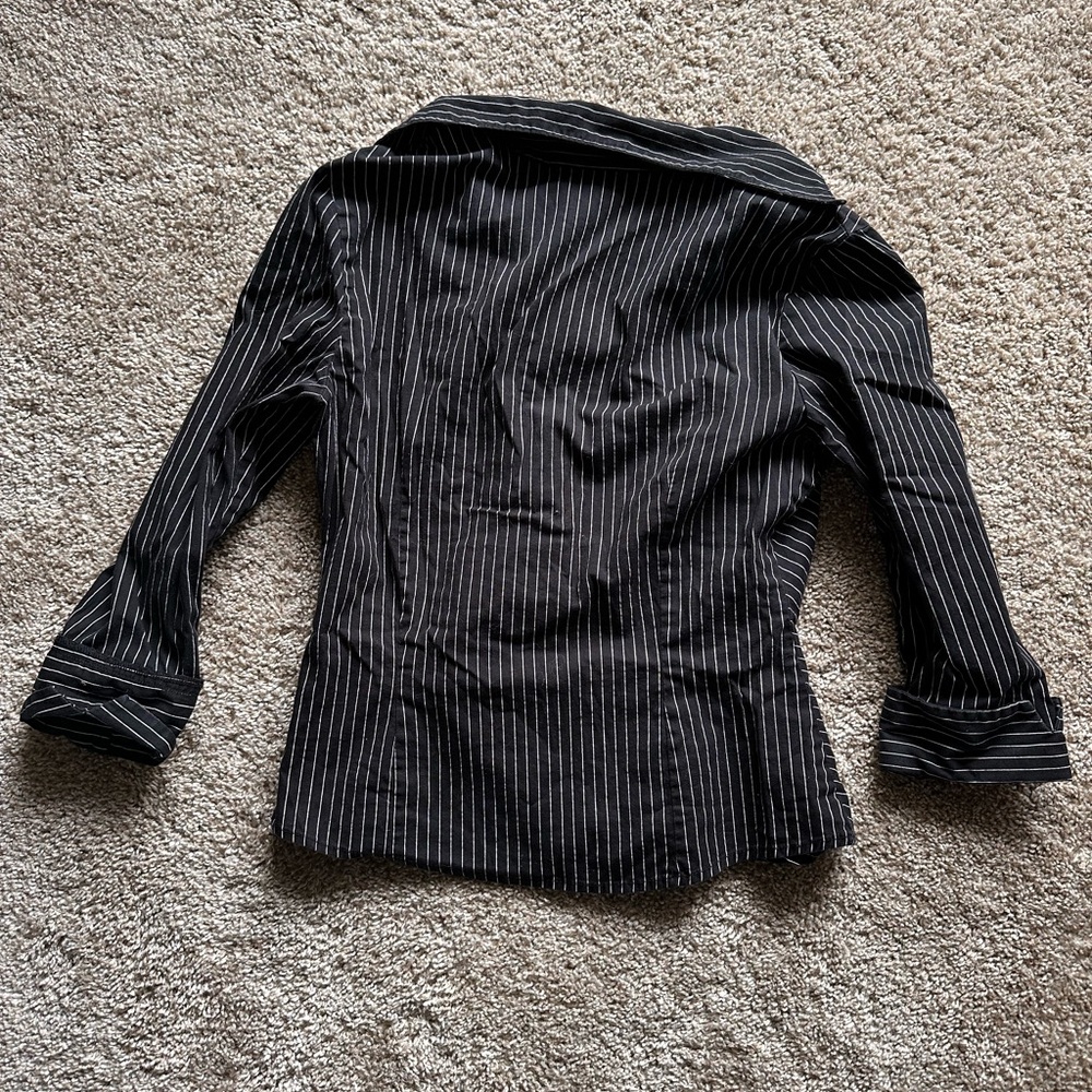 Express Women's Black Pinstripe Button Down Shirt - Picture 3 of 3
